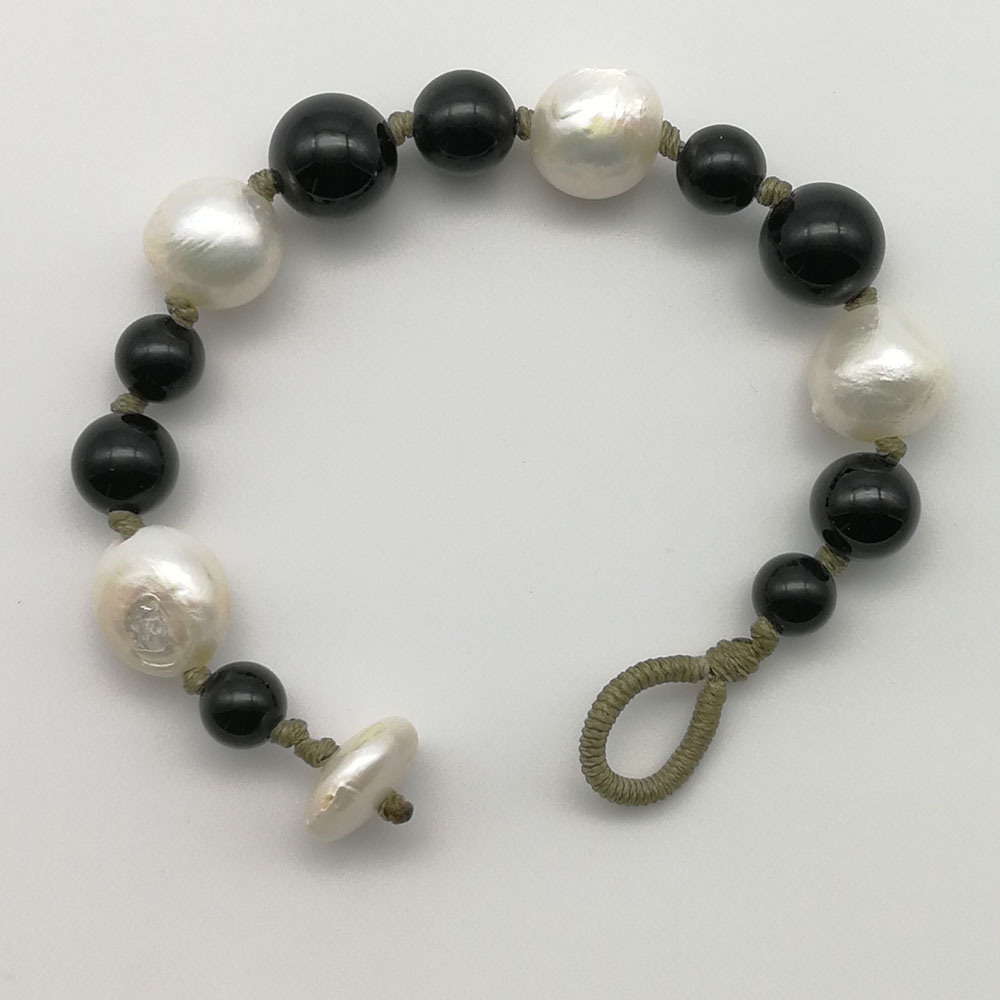 Braccialetto ossidiana e perle - 91014 Scopello