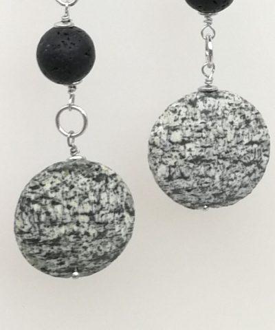 Orecchini con diaspro silver-line e pietra lavica - 91014 Scopello