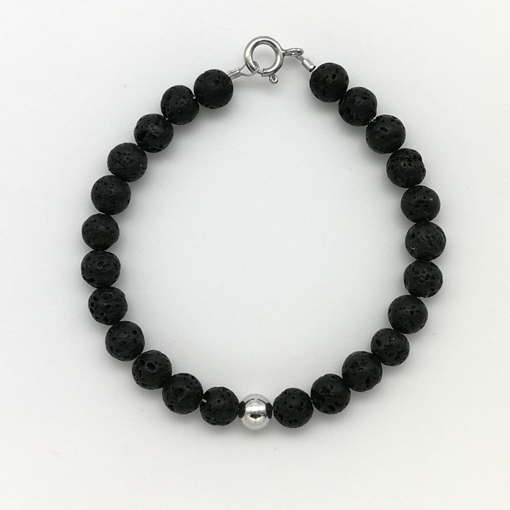 Braccialetto pietra lavica e argento rodiato - 91014 Scopello