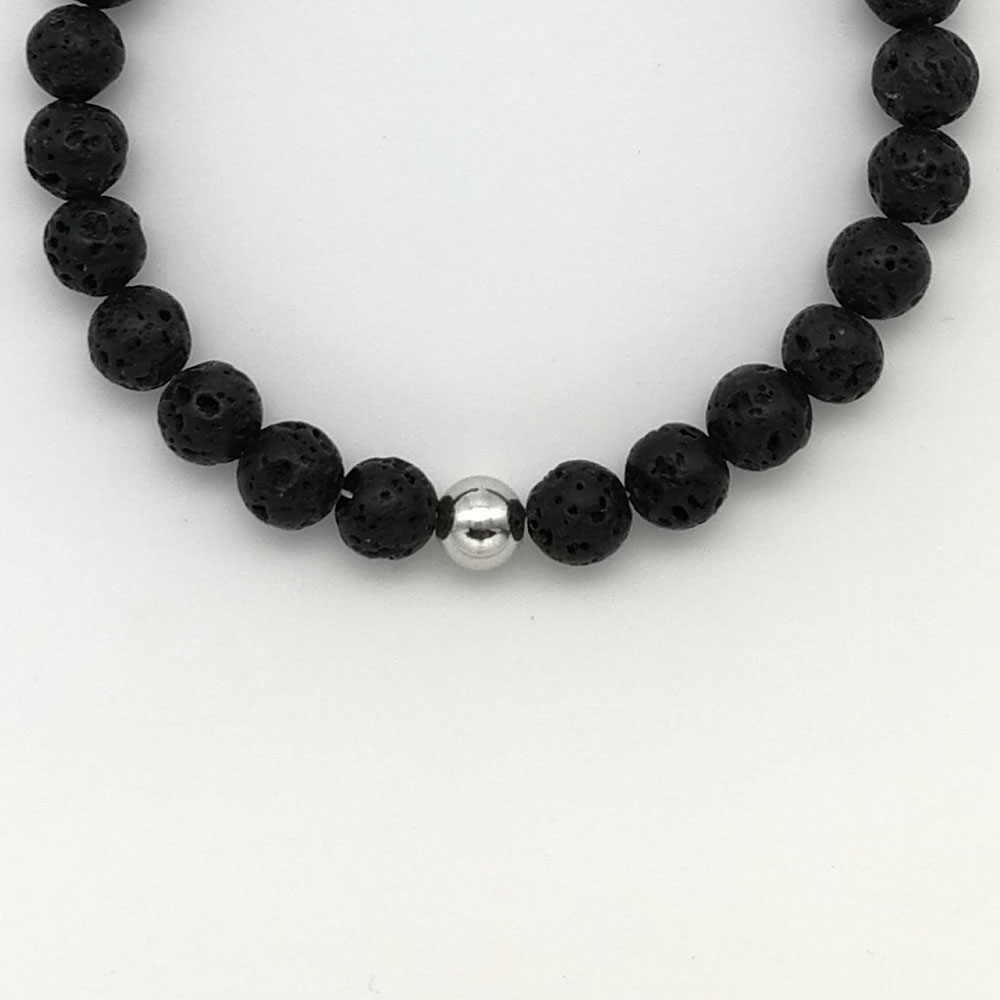 Braccialetto pietra lavica e argento rodiato - 91014 Scopello